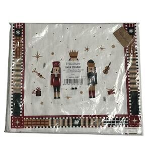Folkulcure Dining Coffee Table Runner Nutcracker Theme Plaid Border 14X72 NIP